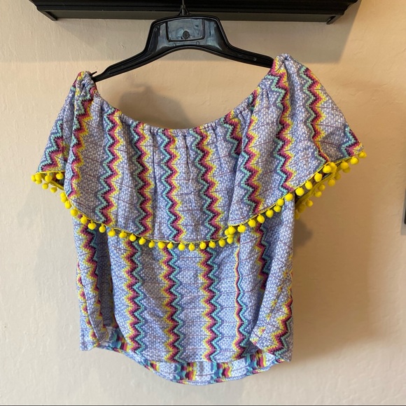 Glamorous Mexican Inspired Pompom Fringe Off Shoulder Top - Picture 2 of 13
